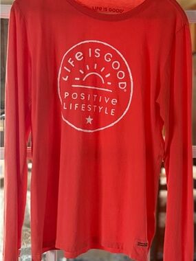 Life Is Good Coral Short Sleeve Tee with Script Patch